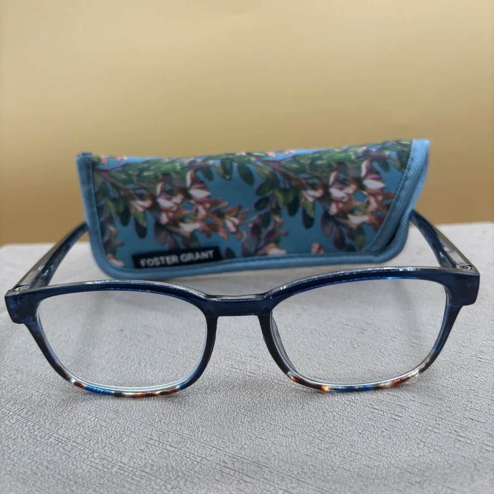 Foster Grant Misha BLU Reading Glasses +1.50 Navy Tortoise Rectangular Frames